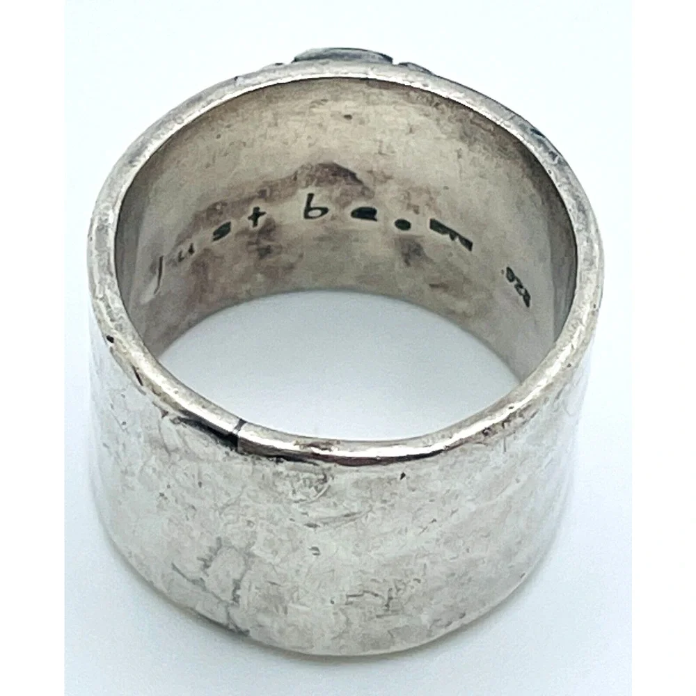 Wide Band Sterling Silver Hammered Ring Circle Pebbles Just Be 925 Size 7 - 7.5